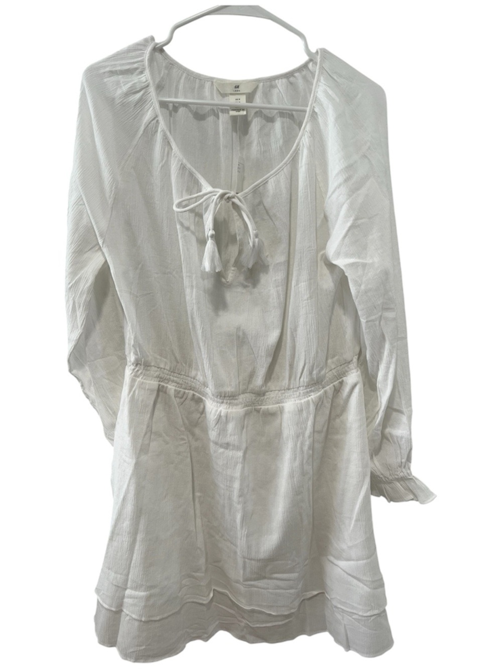 White smocked cotton long sleeve dress NWT size medium